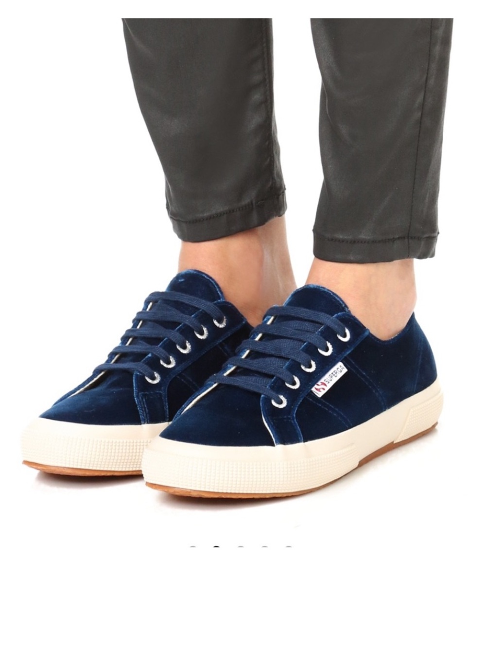 Superga Velvet Low-Top Sneakers in Navy and Cream